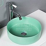 כיור חרס מונח עגול ירוק מט שוליים צרים 36X12 כיור חרס מונח עגול ירוק מט שוליים צרים 36X12